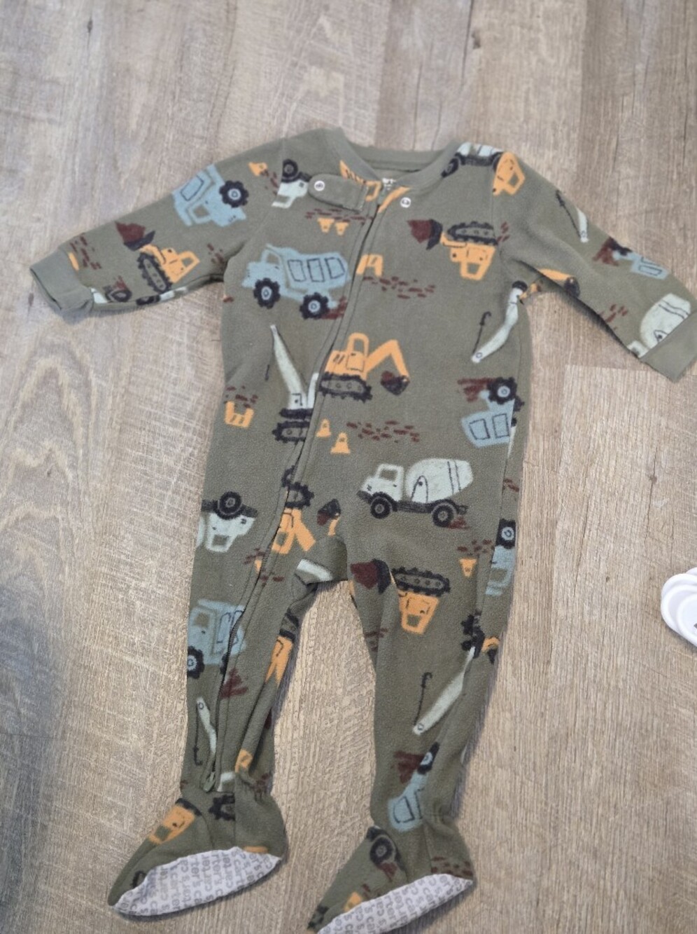 Carter's Olive Green Footed One-Piece with Construction Vehicles - Picture 2 of 3
